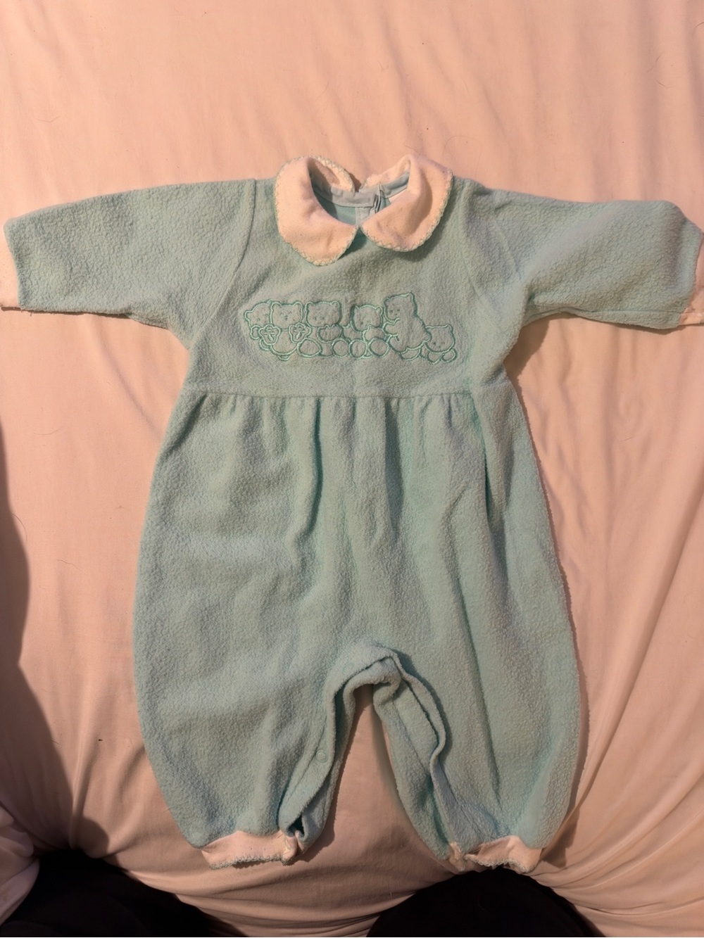 Carter's Light Blue Fleece Footed One-Piece with White Collar